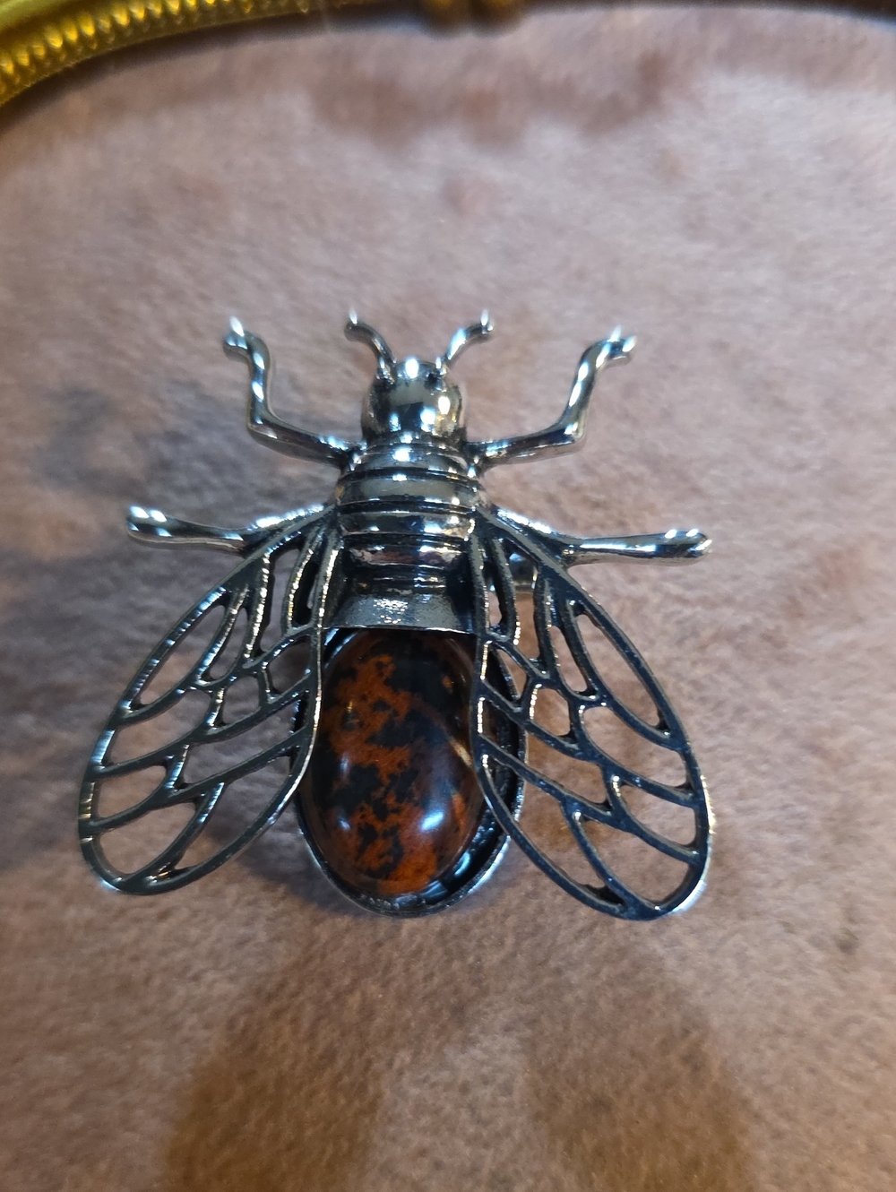 Vintage-Style Mahogany Obsidian Bee Brooch / Pendant